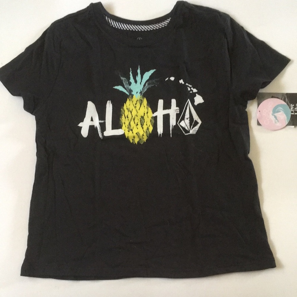 🐇 VOLCOM Aloha pineapple tee, size S (7/8), black - Picture 1 of 7
